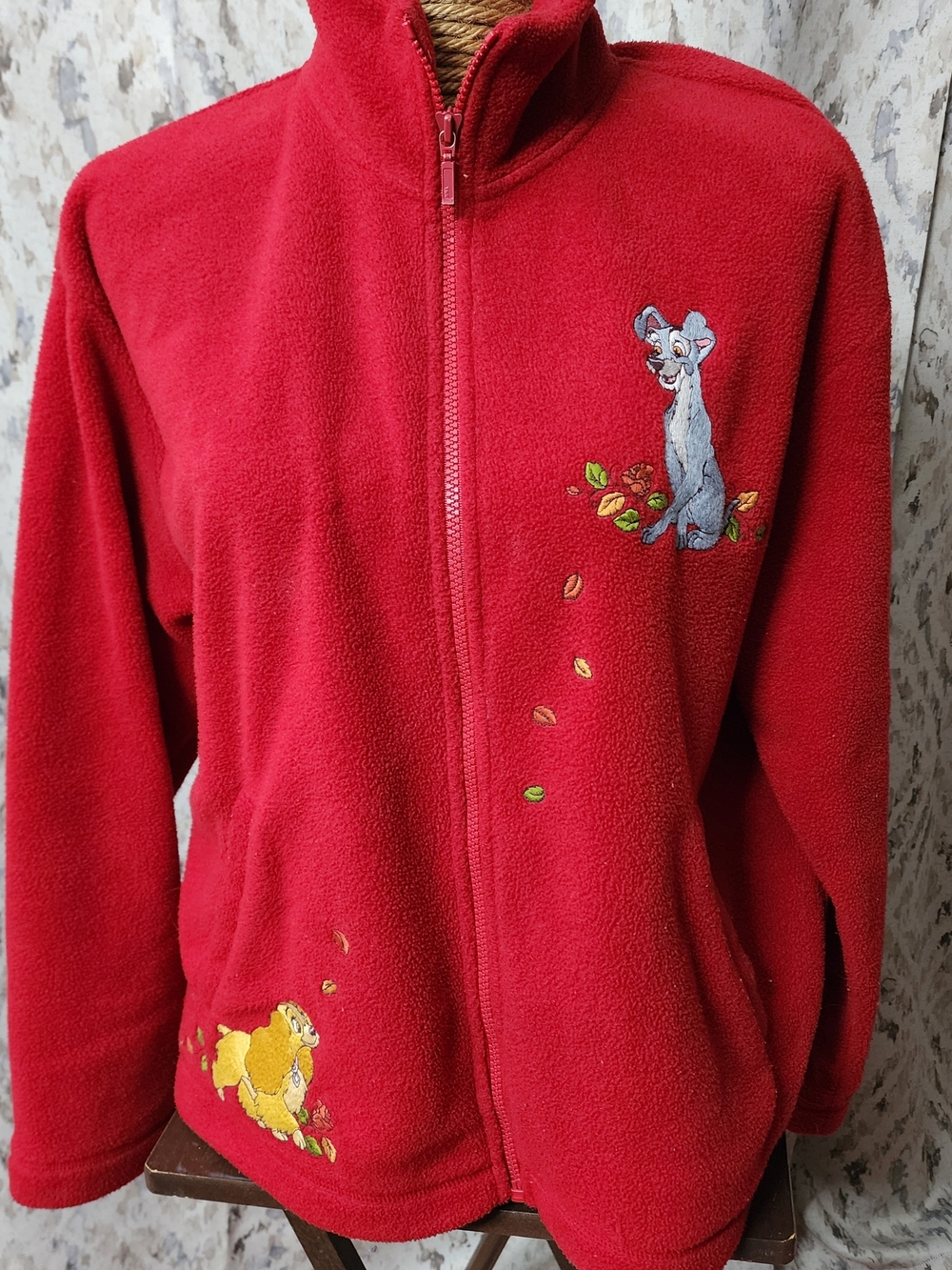 Vintage 90's Disney Lady And The Tramp Fleece Red Women's Large Zip Up Jogger